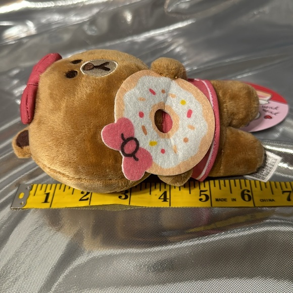 Line Friends Mini 6” Plush CHOCO Beige Bear Doll Pink Bow Holding Felt Donut - Picture 5 of 5